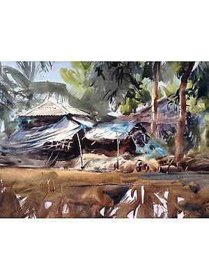 Small Tribal Houses | Loose Watercolour Painting | By Madhusudan Das