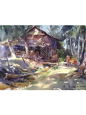 Indian Household In Forrest | Loose Watercolour Painting | By Madhusudan Das