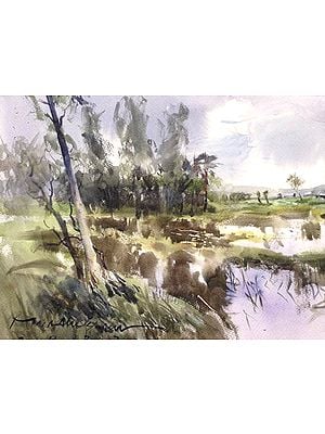Lake By The Forrest | Loose Watercolour Painting | By Madhusudan Das