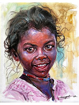 Portrait Of Smiling Little Girl  | Acrylic on Canvas | By Jugal Sarkar