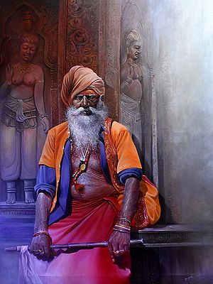 Seated Old Sadhu | Acrylic on Canvas | By Jugal Sarkar