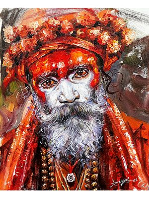 Sadhu In All Saffron | Acrylic on Canvas | By Jugal Sarkar