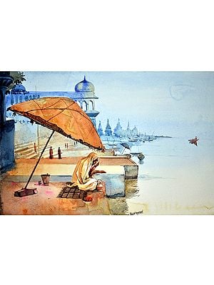 Morning at Varanasi Ghat | Watercolor Painting by Rajib Agarwal