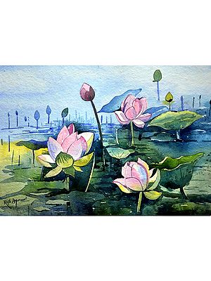 Pink Lotuses  | Watercolor on Paper | By Rajib Agarwal