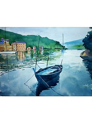 Boat On River Landscape | Watercolor on Paper | By RAJIB AGARWAL