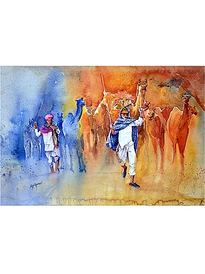Camels In Jaisalmer | Watercolor on Paper | By RAJIB AGARWAL
