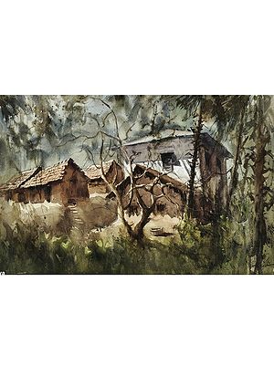 Old Houses In Village | Loose Watercolor Painting | By Achintya Hazra