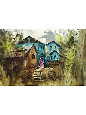 Mother and Son In Village | Loose Watercolor Painting | By Achintya Hazra
