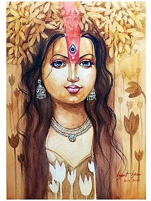 Woman in form of Durga | Watercolor Painting by Sarat Shaw