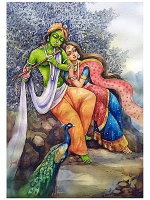 Radha Reclining On Krishna | Watercolor On Paper | By Sarat Shaw