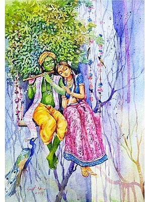 Radha Krishna On Swing Together | Watercolor On Paper | By Sarat Shaw