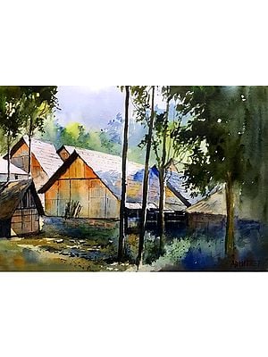 Village Landscape | Watercolor Painting by Abhijeet Bahadure