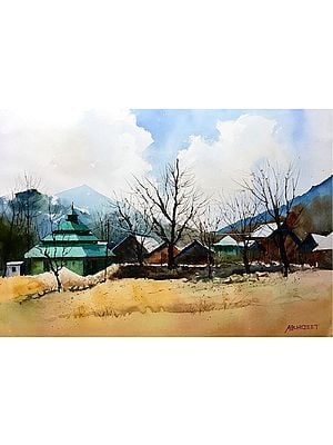 House on The Hills | Watercolor Painting by Abhijeet Bahadure