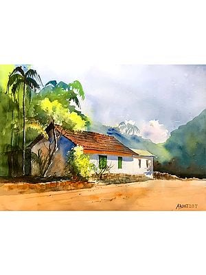 Home Alone | Village Landscape | Watercolor Painting by Abhijeet Bahadure