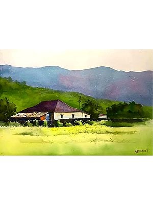 House on The Mountain Village | Watercolor Painting by Abhijeet Bahadure