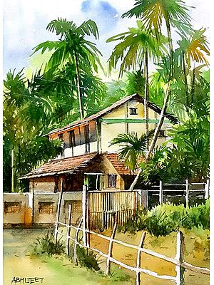 House In Beautiful Village | Watercolor On Paper | By Abhijeet Bahadure