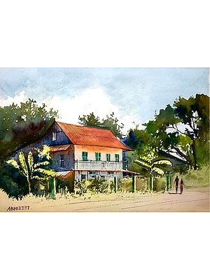 Pathway By The Village House | Watercolor On Paper | By Abhijeet Bahadure