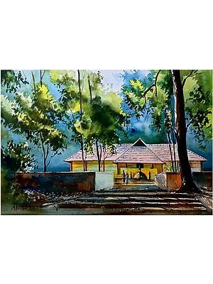 Temple In South Indian Village | Watercolor On Paper | By Abhijeet Bahadure