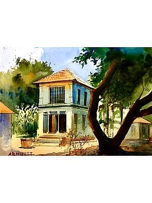 Residence In South Indian Village | Watercolor On Paper | By Abhijeet Bahadure