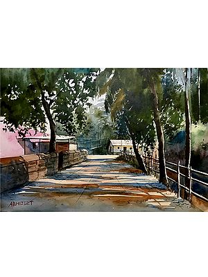 Lone Pathway of Village | Watercolor On Paper | By Abhijeet Bahadure