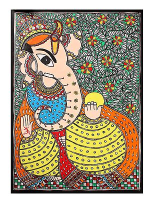 Lord Ganesha with Modak | Madhubani Painting