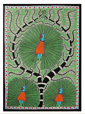 Dancing Peacocks | Madhubani Painting