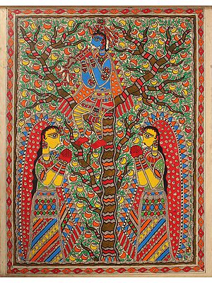 Bhagawan Krishna with Gopis | Madhubani Painting