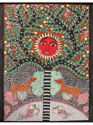 The Sun and Nature Life | Madhubani Painting