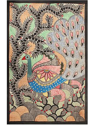 Peacock with Long Tail | Madhubani Painting