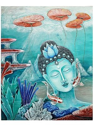 Underwater Gautama Buddha | Acrylic on Canvas | Painting by Gayatri Mavuru