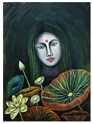 Face of a Lady and Flowers | Acrylic on Canvas | Painting by Gayatri Mavuru