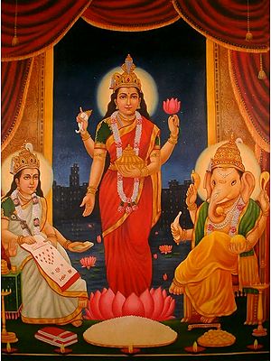 Goddess Lakshmi with Ganesha and Saraswati