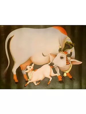 Painting of Krishna's Cow | Oil on Canvas