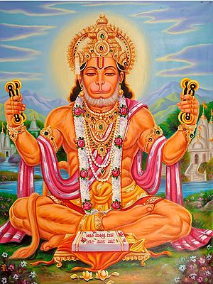 Lord Hanuman Sings Bhajans of Rama | Oil Painting on Canvas