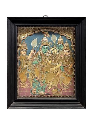Rama, Sita, Lakshmana and Hanuman Tanjore Painting | Traditional Colors With 24K Gold | Teakwood Frame | Gold & Wood | Handmade | Made In India
