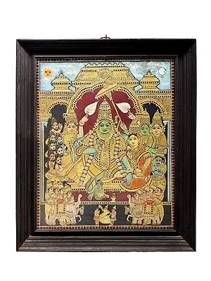 Rama Darbar Tanjore Painting | Traditional Colors With 24K Gold | Teakwood Frame | Gold & Wood | Handmade | Made In India