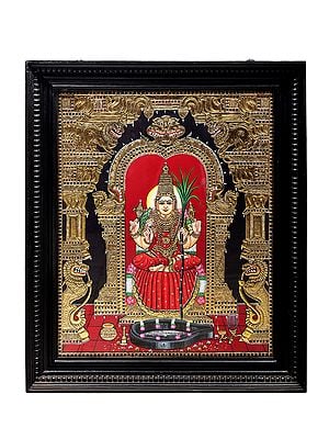 Goddess Lalita Tanjore Painting | Traditional Colors With 24K Gold | Teakwood Frame | Gold & Wood | Handmade | Made In India