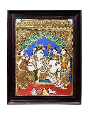 Bala Gopala Krishna Tanjore Painting | Traditional Colors With 24K Gold | Teakwood Frame | Gold & Wood | Handmade | Made In India