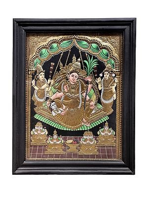 Goddess Rajarajeshwari Tanjore Painting | Traditional Colors With 24K Gold | Teakwood Frame | Gold & Wood | Handmade | Made In India