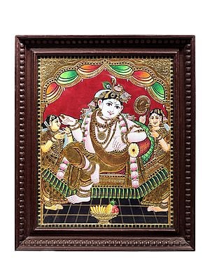 Lord Krishna Tanjore Painting | Traditional Colors With 24K Gold | Teakwood Frame | Handmade | Made in India