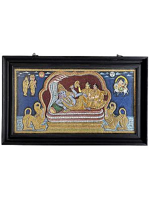 Shesha Shayi Vishnu Tanjore Painting | Traditional Colors With 24K Gold | Teakwood Frame | Gold & Wood | Handmade | Made In India