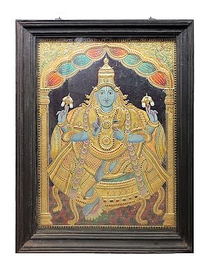 Dhanvantri Tanjore Painting | Traditional Colors With 24K Gold | Teakwood Frame | Gold & Wood | Handmade | Made In India