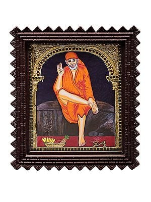 Shirdi Sai Baba Tanjore Painting Tanjore Painting | Traditional Colors with 24K Gold | Teakwood Frame | Handmade | Made in India