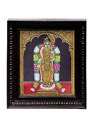 Goddess Meenakshi Tanjore Painting | Traditional Colors With 24K Gold | Teakwood Frame | Gold & Wood | Handmade | Made In India