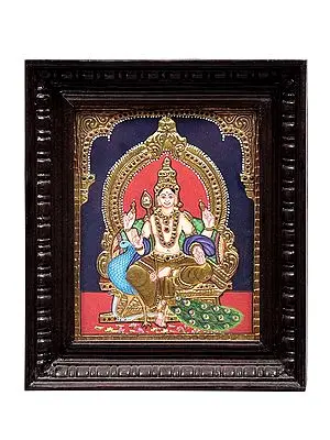 Karttikeya (Murugan) Tanjore Painting | Traditional Colors With 24K Gold | Teakwood Frame | Gold & Wood | Handmade | Made In India