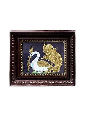 Peacock Tanjore Painting | Traditional Colors With 24K Gold | Teakwood Frame | Gold & Wood | Handmade | Made In India