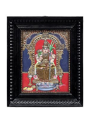 Goddess Rajarajeshwari Tanjore Painting | Traditional Colors With 24K Gold | Teakwood Frame | Gold & Wood | Handmade | Made In India