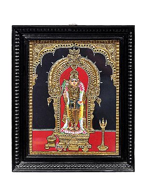 Goddess Meenakshi Tanjore Painting | Traditional Colors With 24K Gold | Teakwood Frame | Gold & Wood | Handmade | Made In India