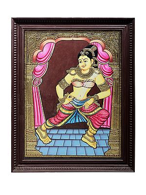 Goddess Rati Tanjore Painting | Traditional Colors With 24K Gold | Teakwood Frame | Gold & Wood | Handmade | Made In India
