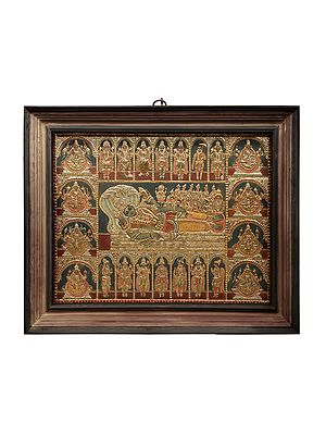 Sri Ranganathaswamy Tanjore Painting | Traditional Colors With 24K Gold | Teakwood Frame | Gold & Wood | Handmade